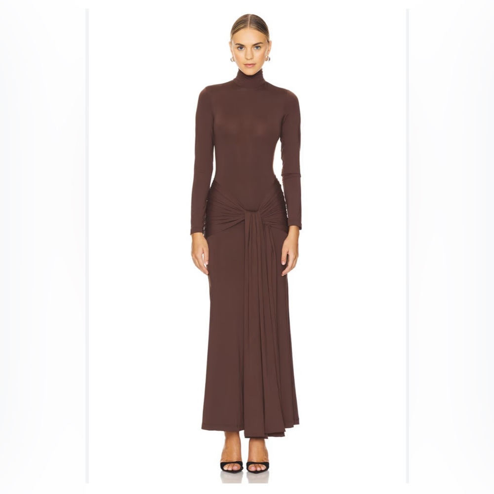 Elegant Long Sleeve Brown Maxi Dress